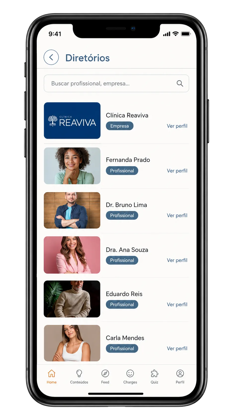 Tela do app — Profissionais